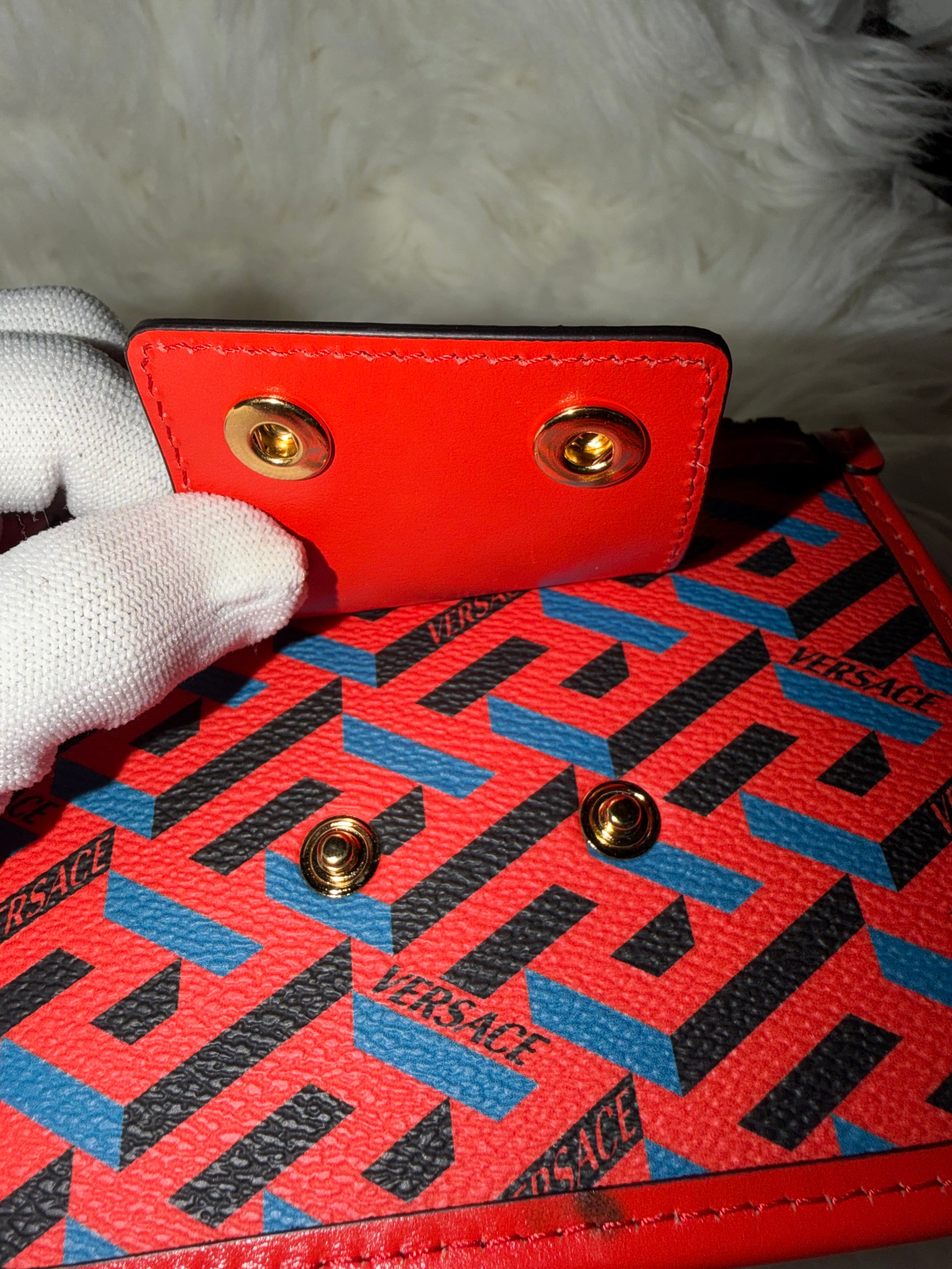 Versace Coated Canvas Calfskin La Greca Modular Zip Pouch
