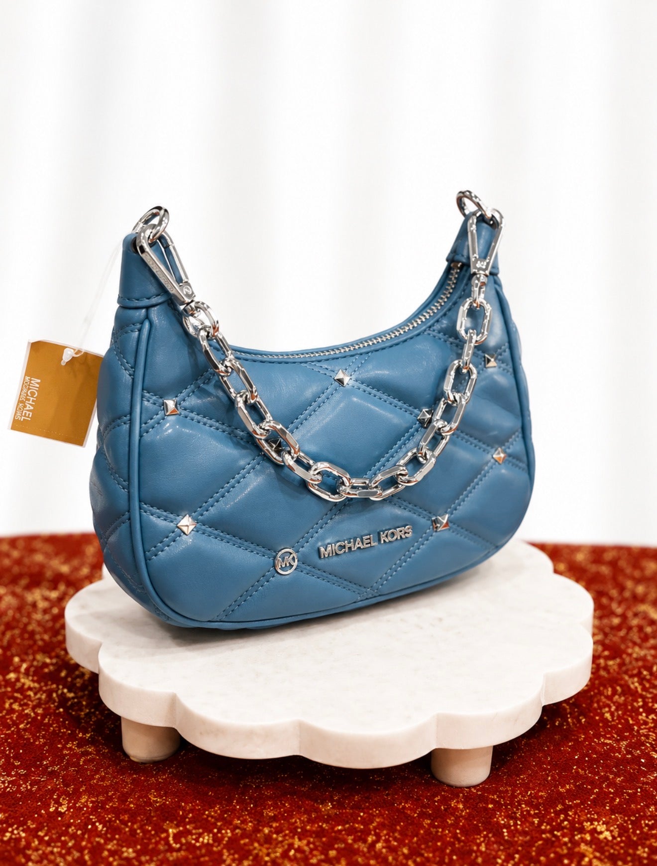 Michael Kors Cora Small Quilted Shoulder Bag – Teal