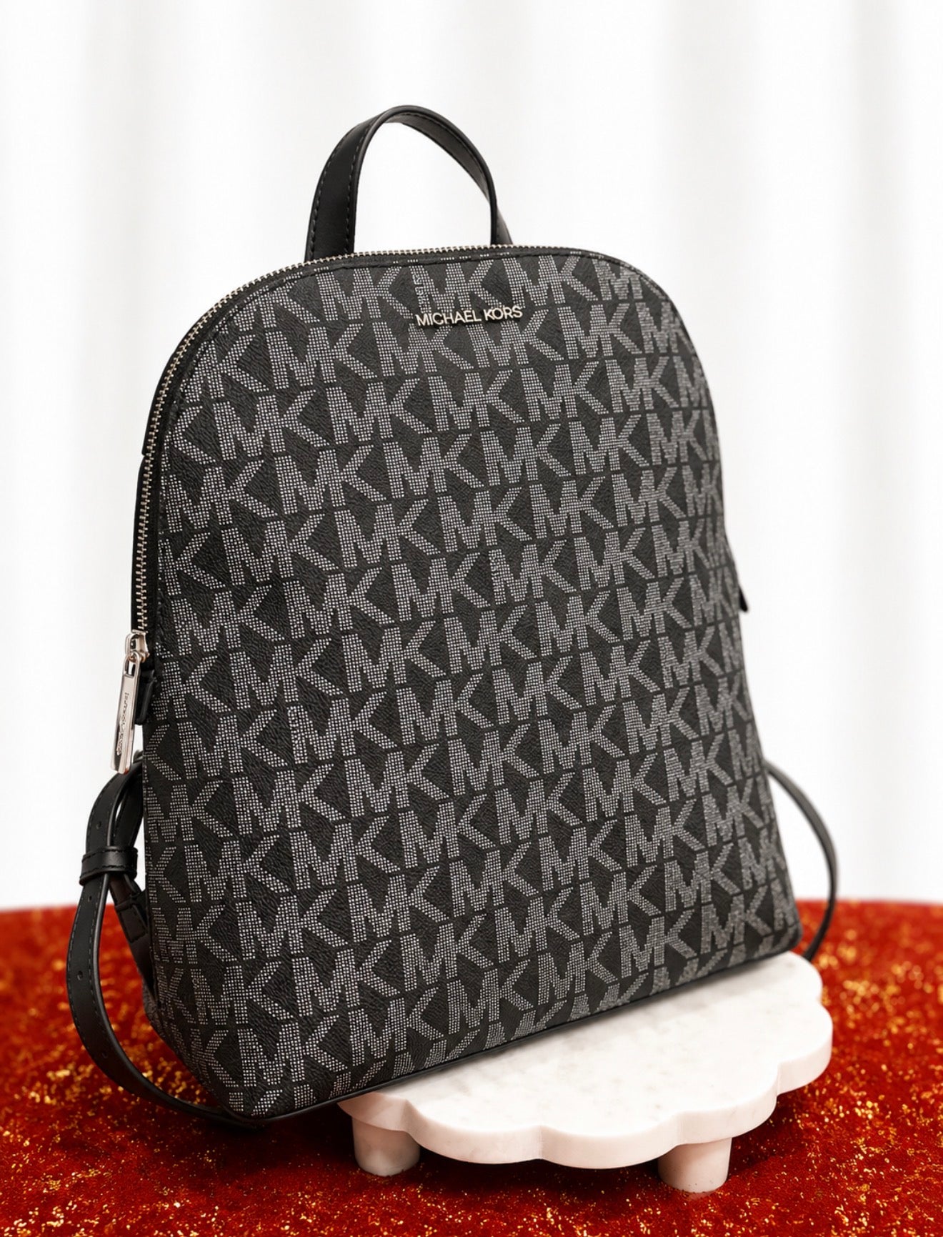 Michael Kors Cindy Large Logo Backpack – Black/Silver