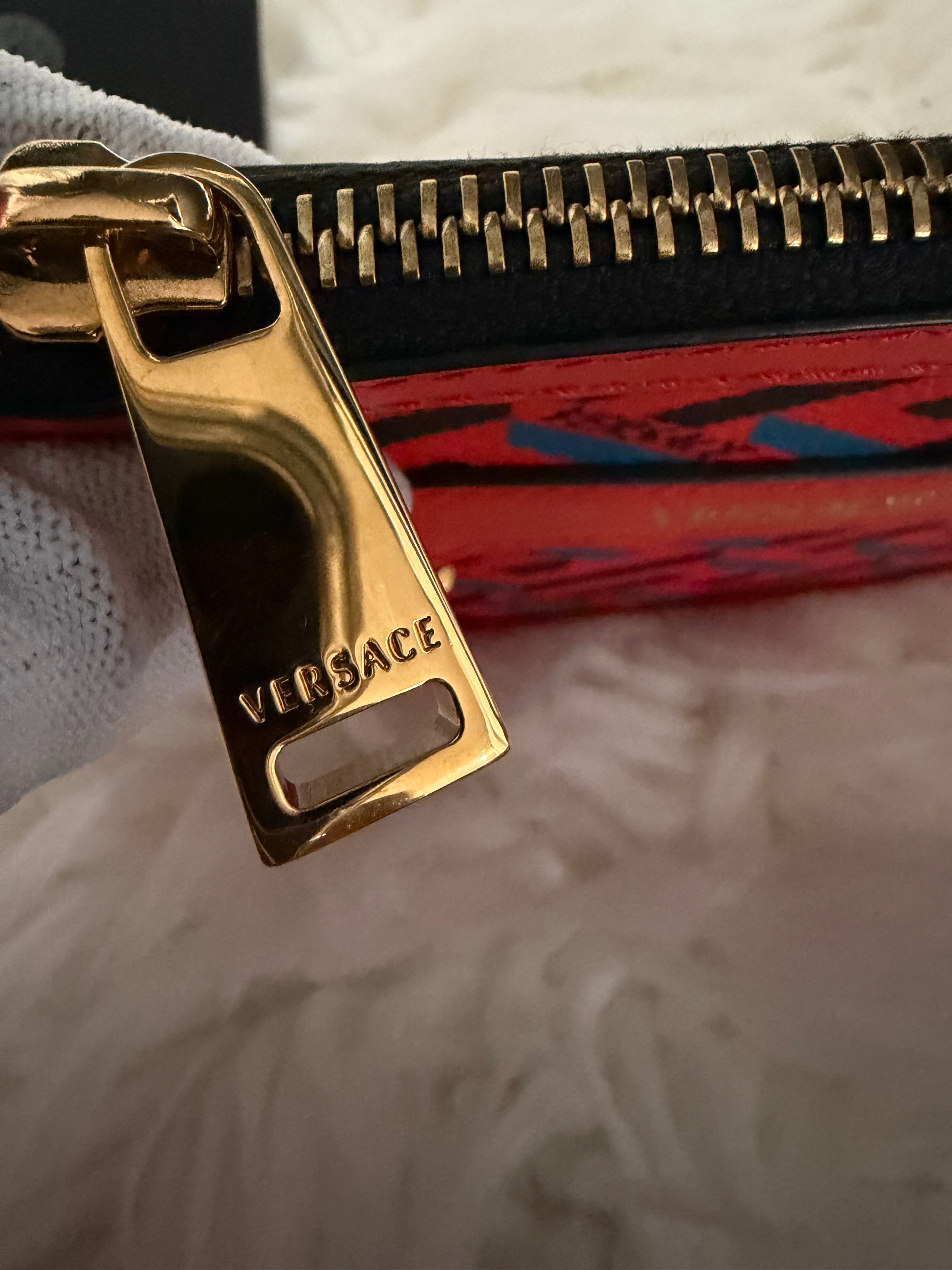 Versace Coated Canvas Calfskin La Greca Modular Zip Pouch