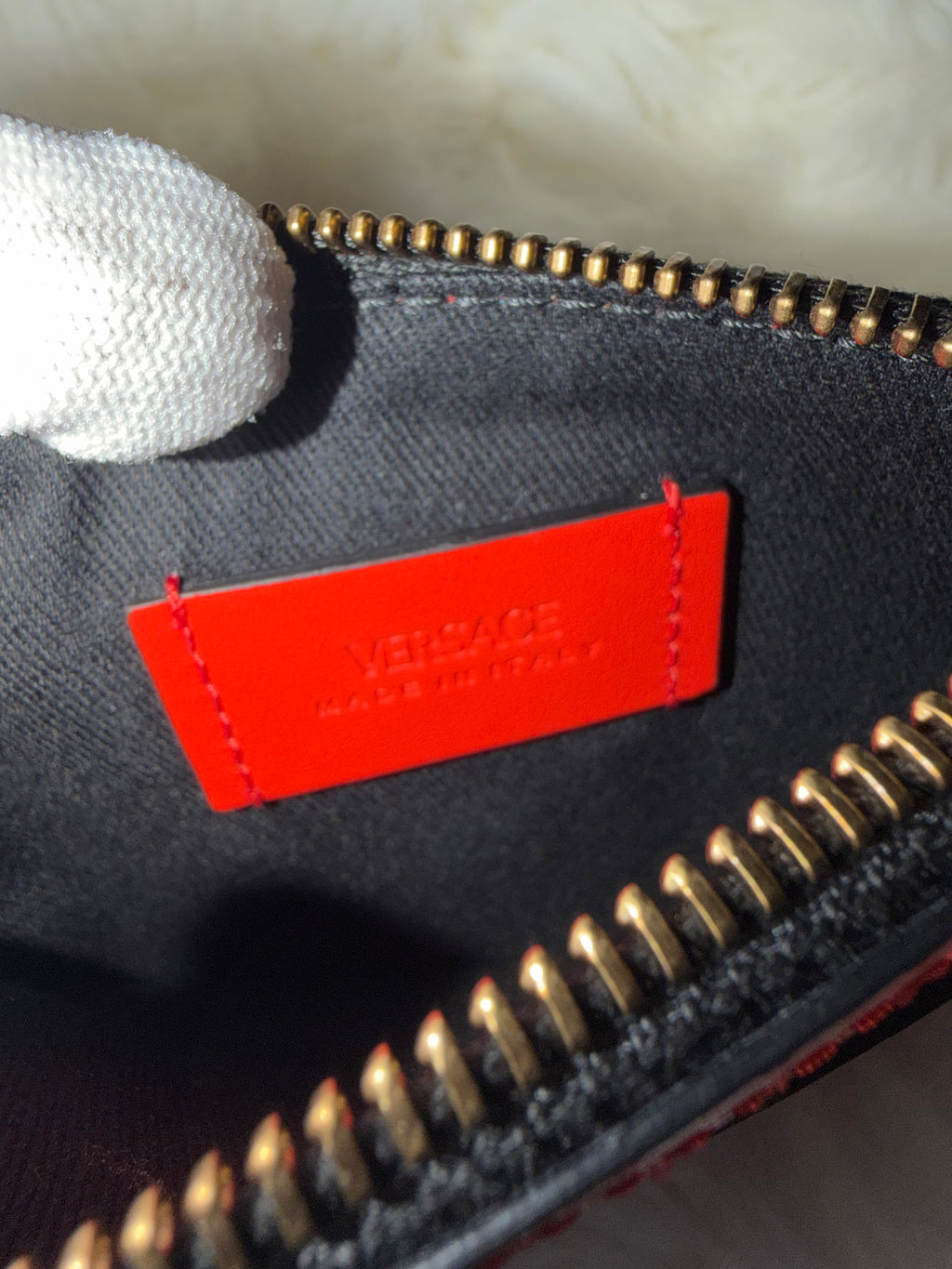 Versace Coated Canvas Calfskin La Greca Modular Zip Pouch