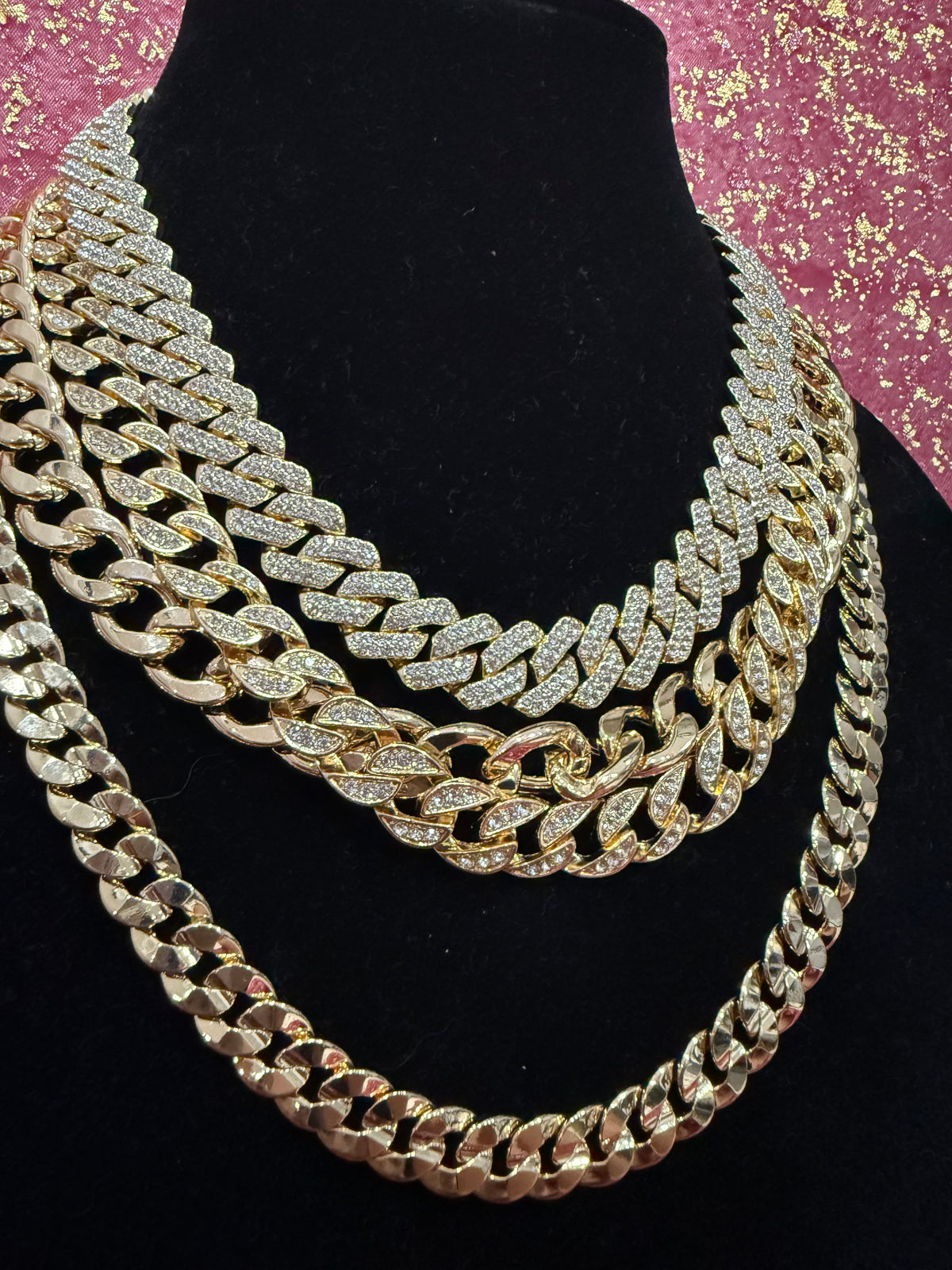 Gold Plated cubic Cuban chain necklace, 18 inches