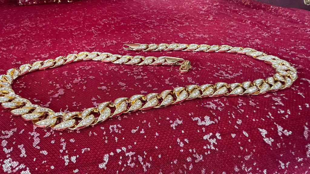 Gold Plated cubic Cuban chain necklace, 18 inches