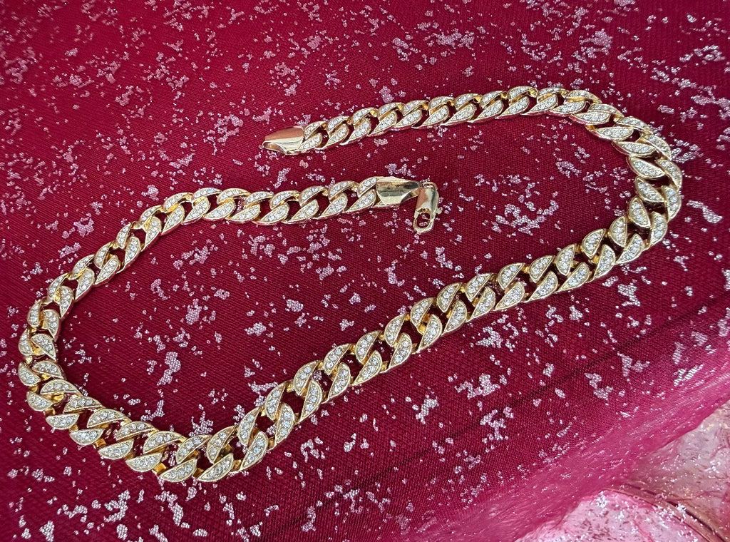 Gold Plated cubic Cuban chain necklace, 18 inches